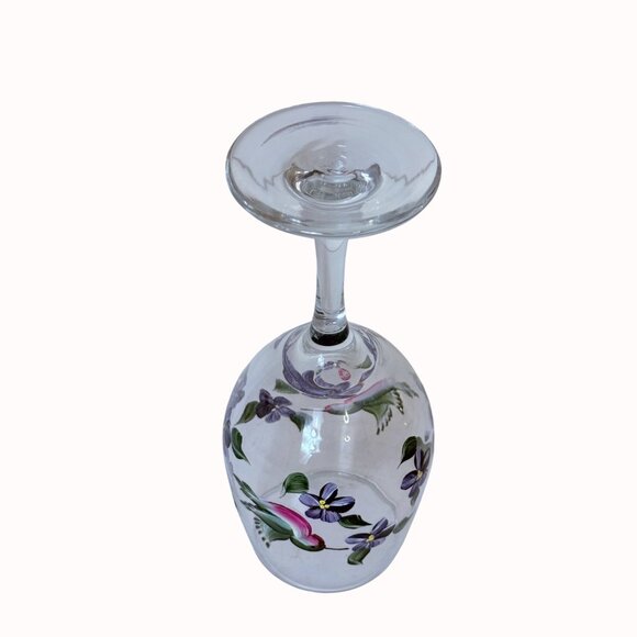 Hand Painted Hummingbird Wine Glass Artistic Purple Violets Stemware Bird Gift - Picture 7 of 14
